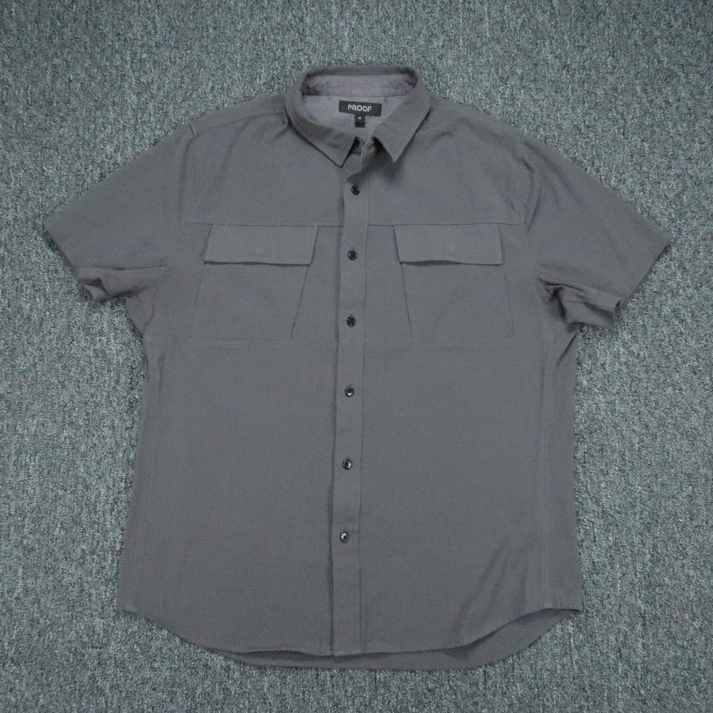 Proof Shirt Mens Medium Gray  Short Sleeve Button Up Lightweight Stretch